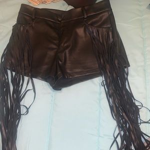 Leather fringe shorts